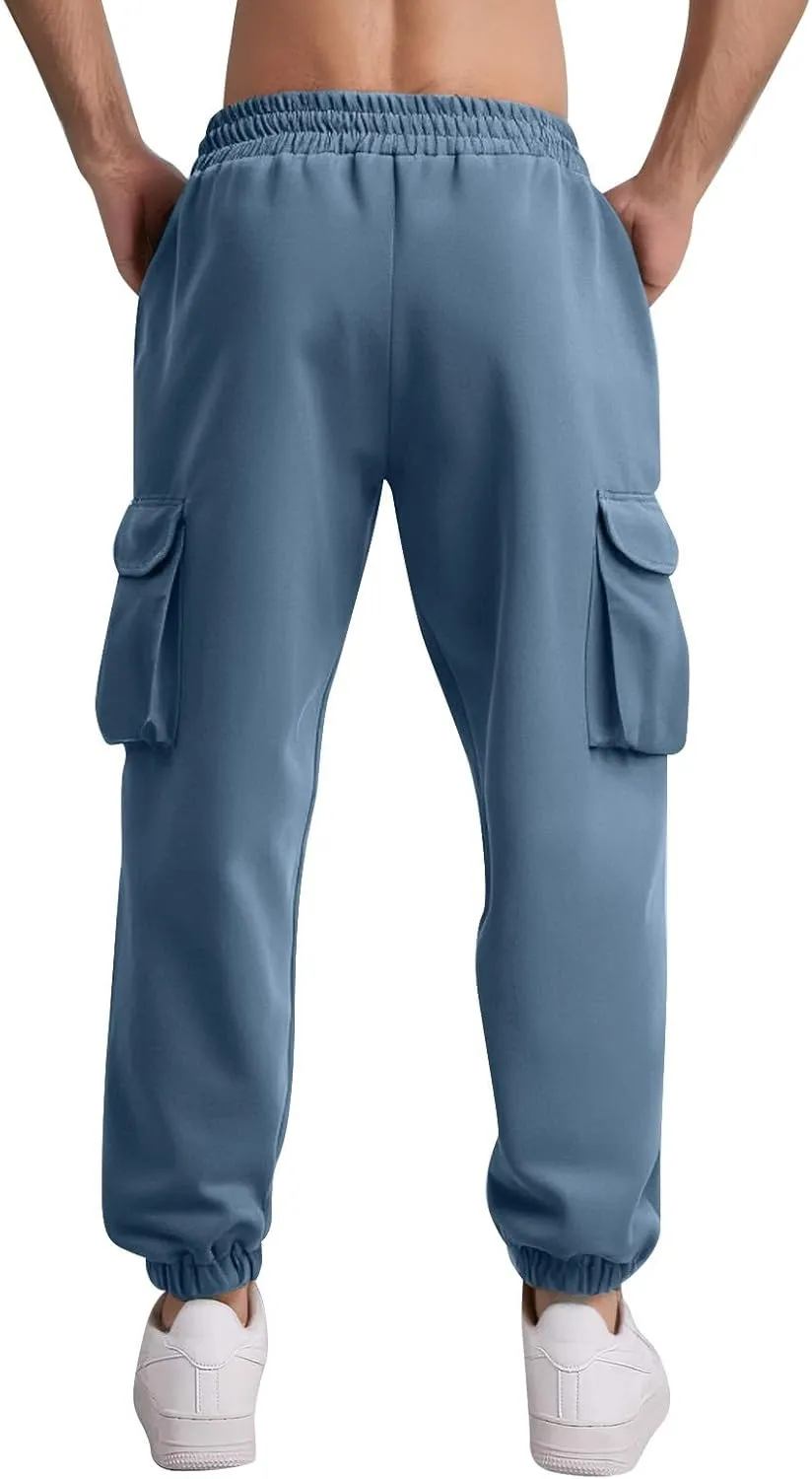 Cargo Pants for Men Casual Slim Fit Drawstring Waist Cargo Pants with Multi Pockets Trendy Outdoor Pants Streetwear