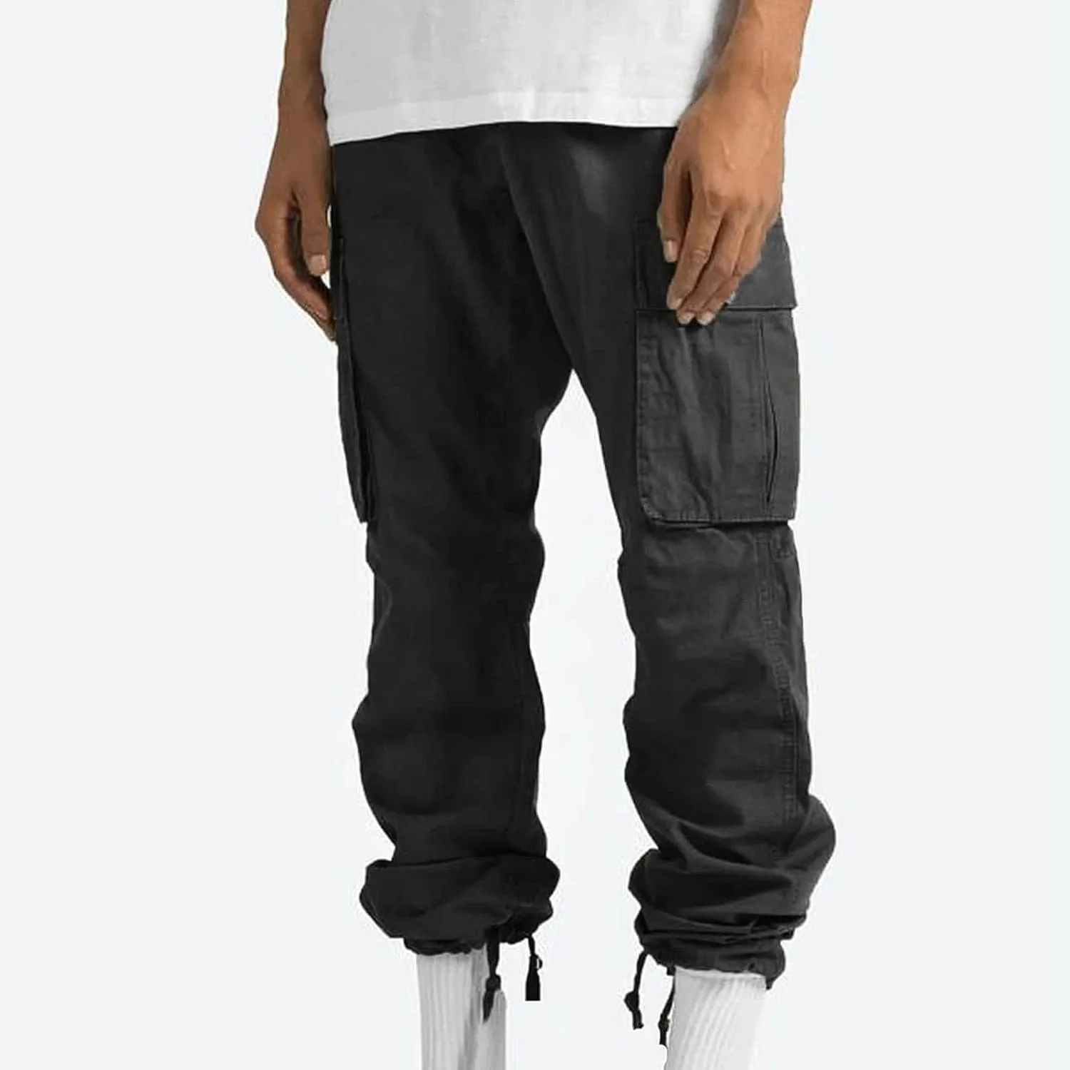 Cargo Pants for Men Drawstring Cargo Pants Workout Athletic Pants Elastic Waist Jogging Loose Straight Leg Work Pants