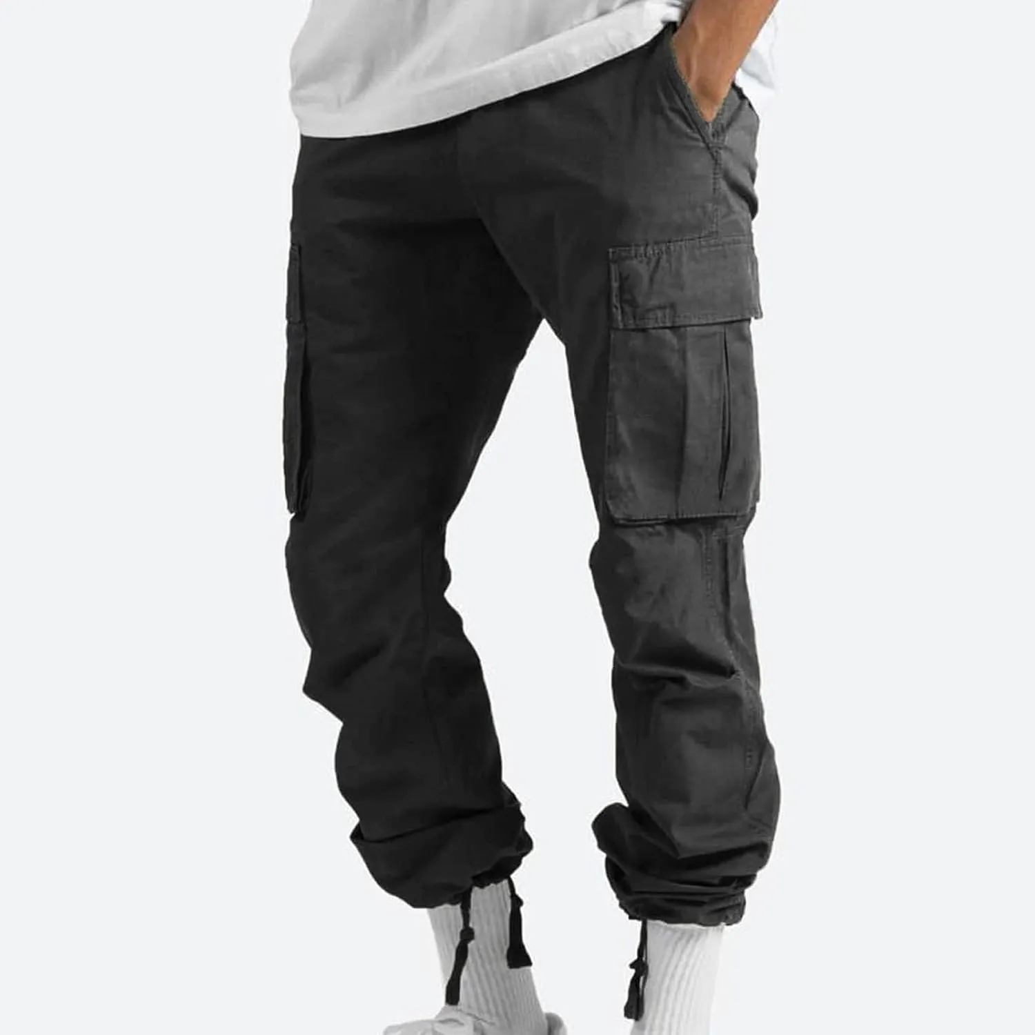 Cargo Pants for Men Drawstring Cargo Pants Workout Athletic Pants Elastic Waist Jogging Loose Straight Leg Work Pants