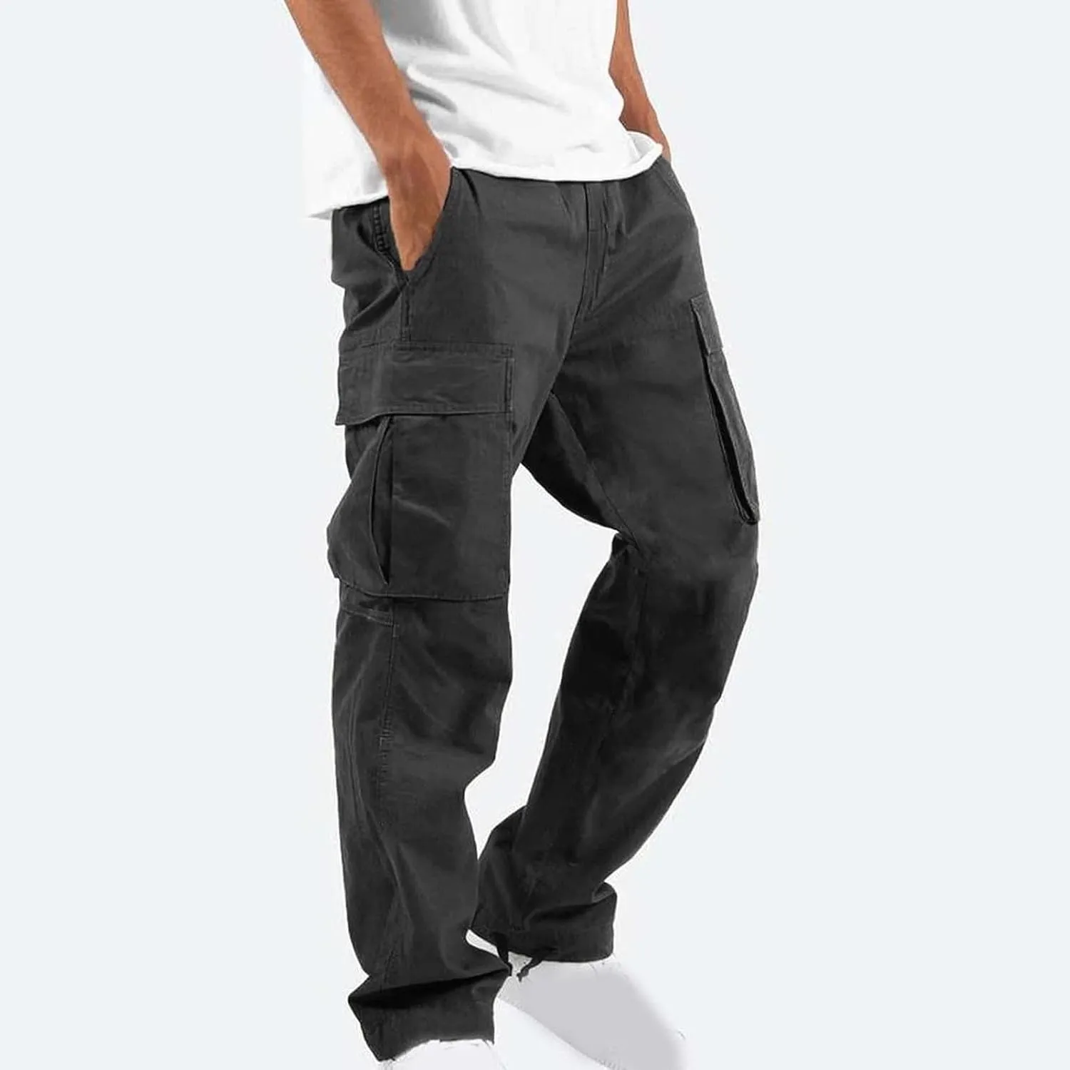 Cargo Pants for Men Drawstring Cargo Pants Workout Athletic Pants Elastic Waist Jogging Loose Straight Leg Work Pants