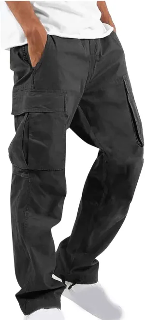 Cargo Pants for Men Drawstring Cargo Pants Workout Athletic Pants Elastic Waist Jogging Loose Straight Leg Work Pants
