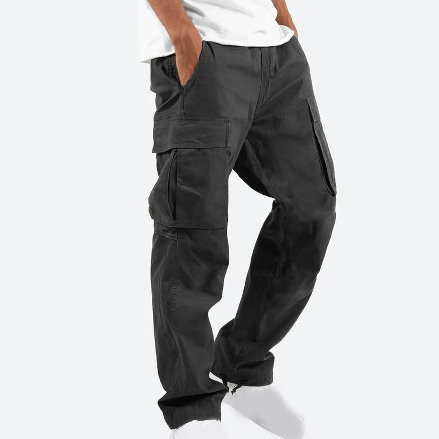 Cargo Pants for Men Drawstring Cargo Pants Workout Athletic Pants Elastic Waist Jogging Loose Straight Leg Work Pants