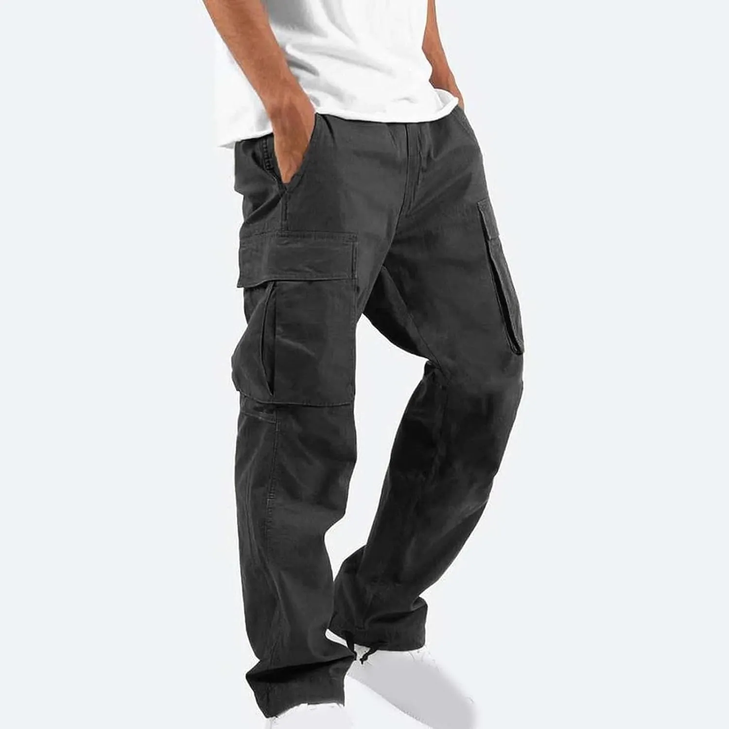 Cargo Pants for Men Drawstring Cargo Pants Workout Athletic Pants Elastic Waist Jogging Loose Straight Leg Work Pants