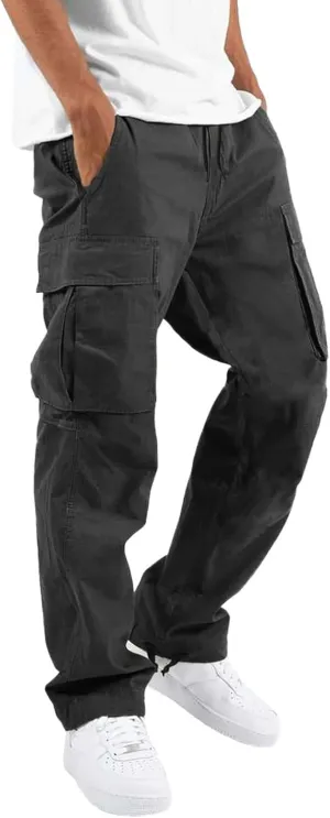 Cargo Pants for Men Solid Casual Multiple Pockets Outdoor Straight Type Fitness Long Pants Cargo Pants Trousers