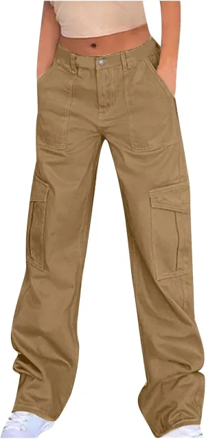 Cargo Pants for Women High Waisted Pants Baggy Stretchy Wide Leg Y2K Streetwear Multiple Pockets Fashion Cargo Jeans