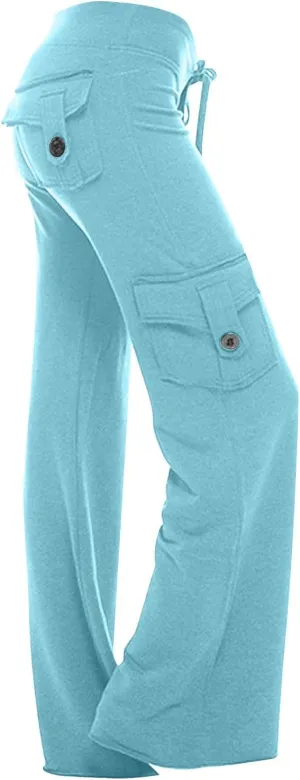 Cargo Yoga Pants for Women High Waist Wide Leg Bootcut Trousers Plus Size Baggy Flare Slacks Pants with Pockets