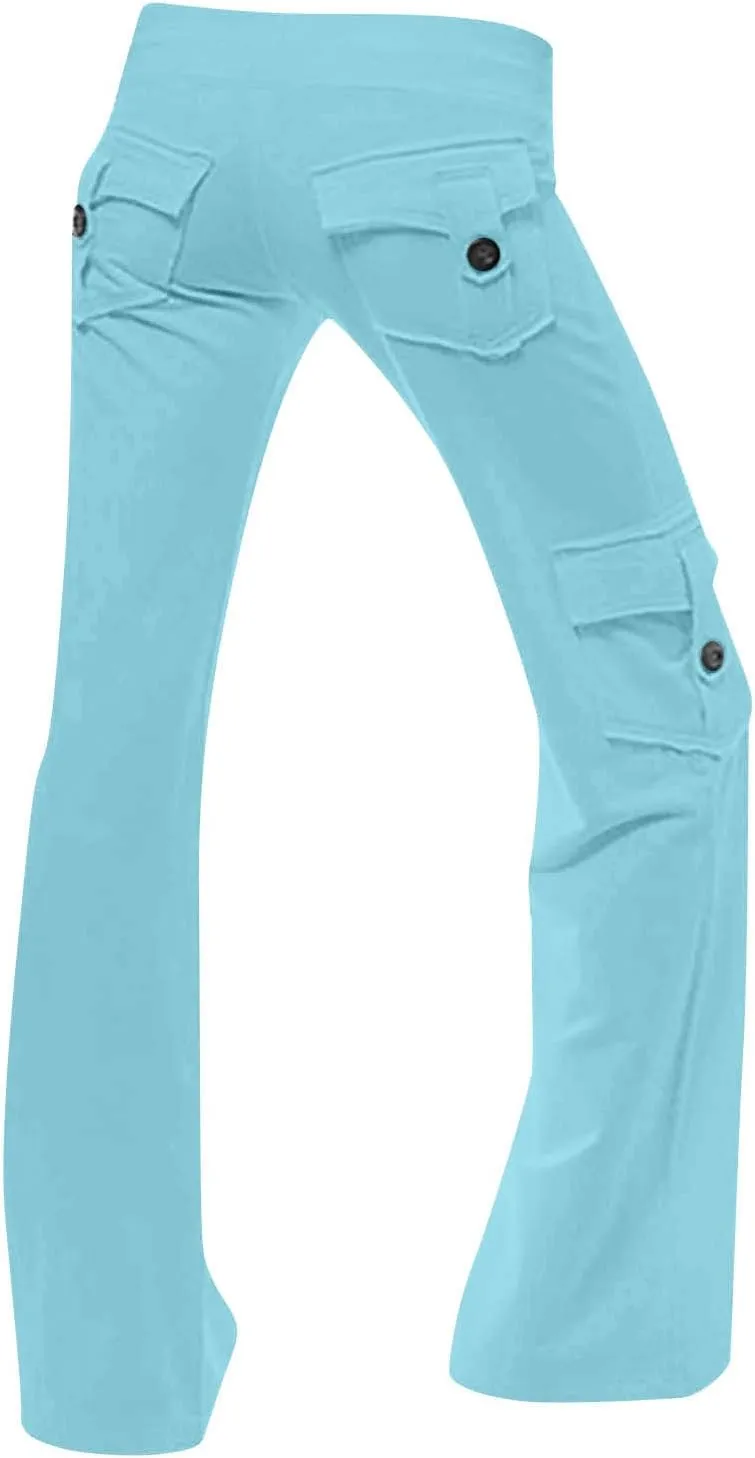 Cargo Yoga Pants for Women High Waist Wide Leg Bootcut Trousers Plus Size Baggy Flare Slacks Pants with Pockets