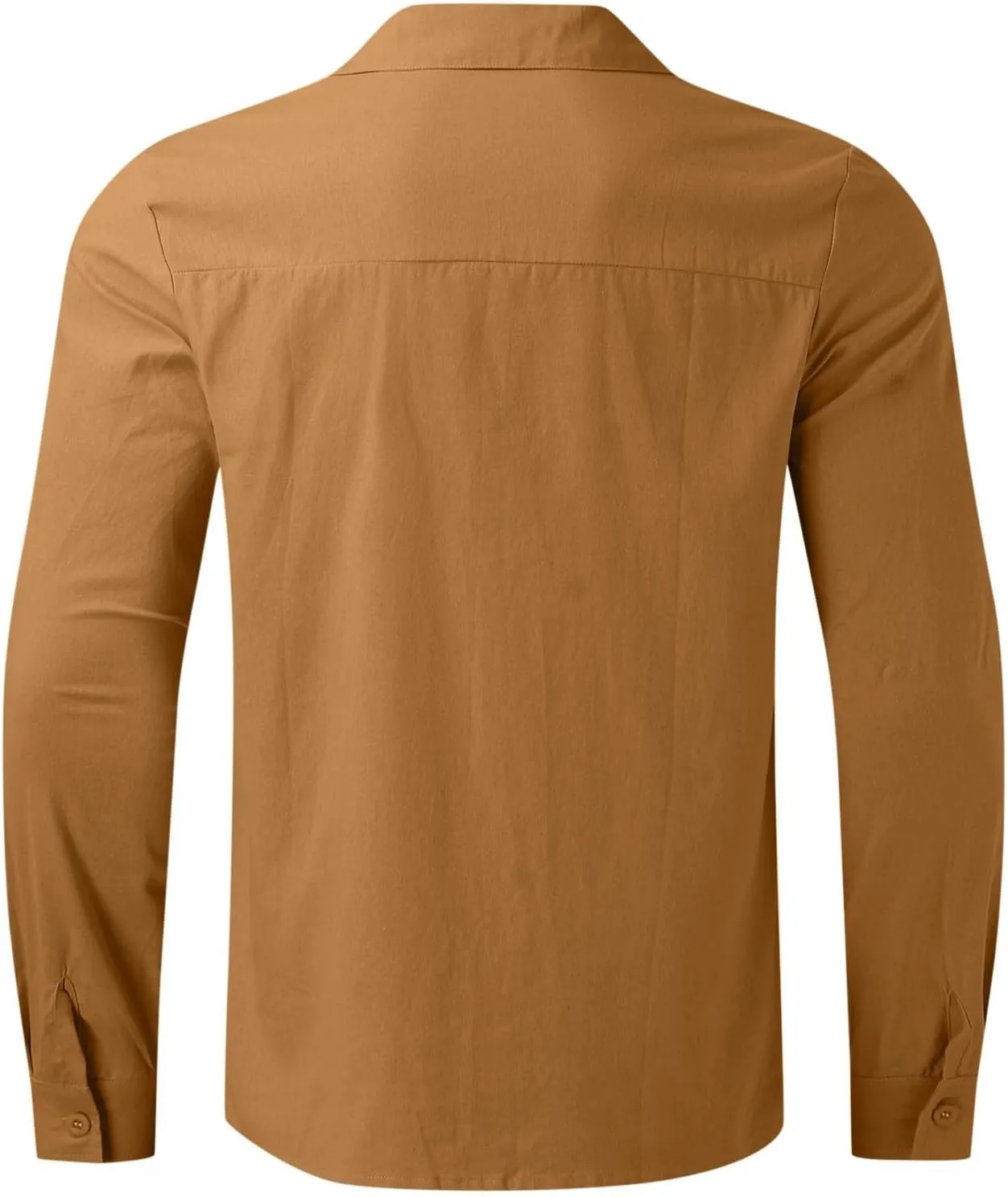Casual Cotton Linen Shirt for Men Solid Button Down Long Sleeve Formal T Shirts Classic Regular Fit Blouse Work Tops