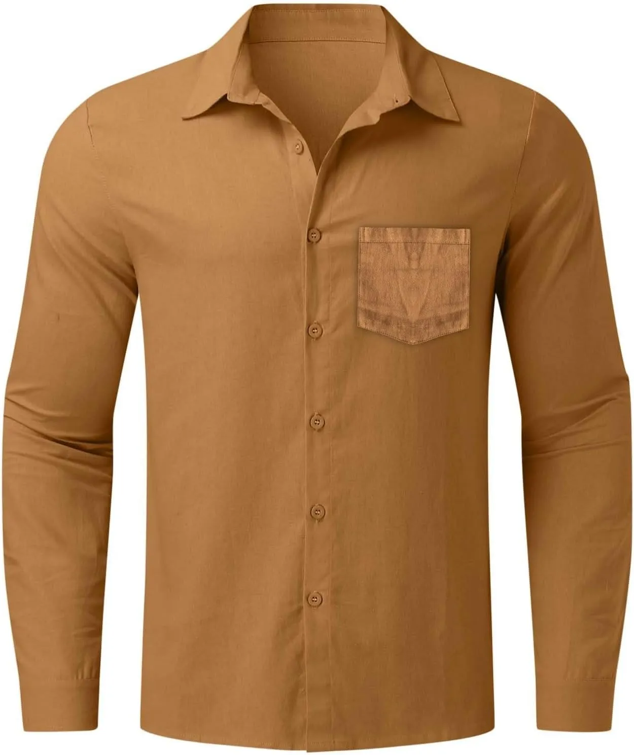 Casual Cotton Linen Shirt for Men Solid Button Down Long Sleeve Formal T Shirts Classic Regular Fit Blouse Work Tops