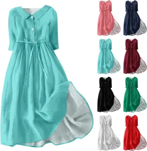 Casual Dresses for Women Short Sleeve Strappy Swing Dress Plus Size Summer Dresses Button Up Party Midi Dress 2024