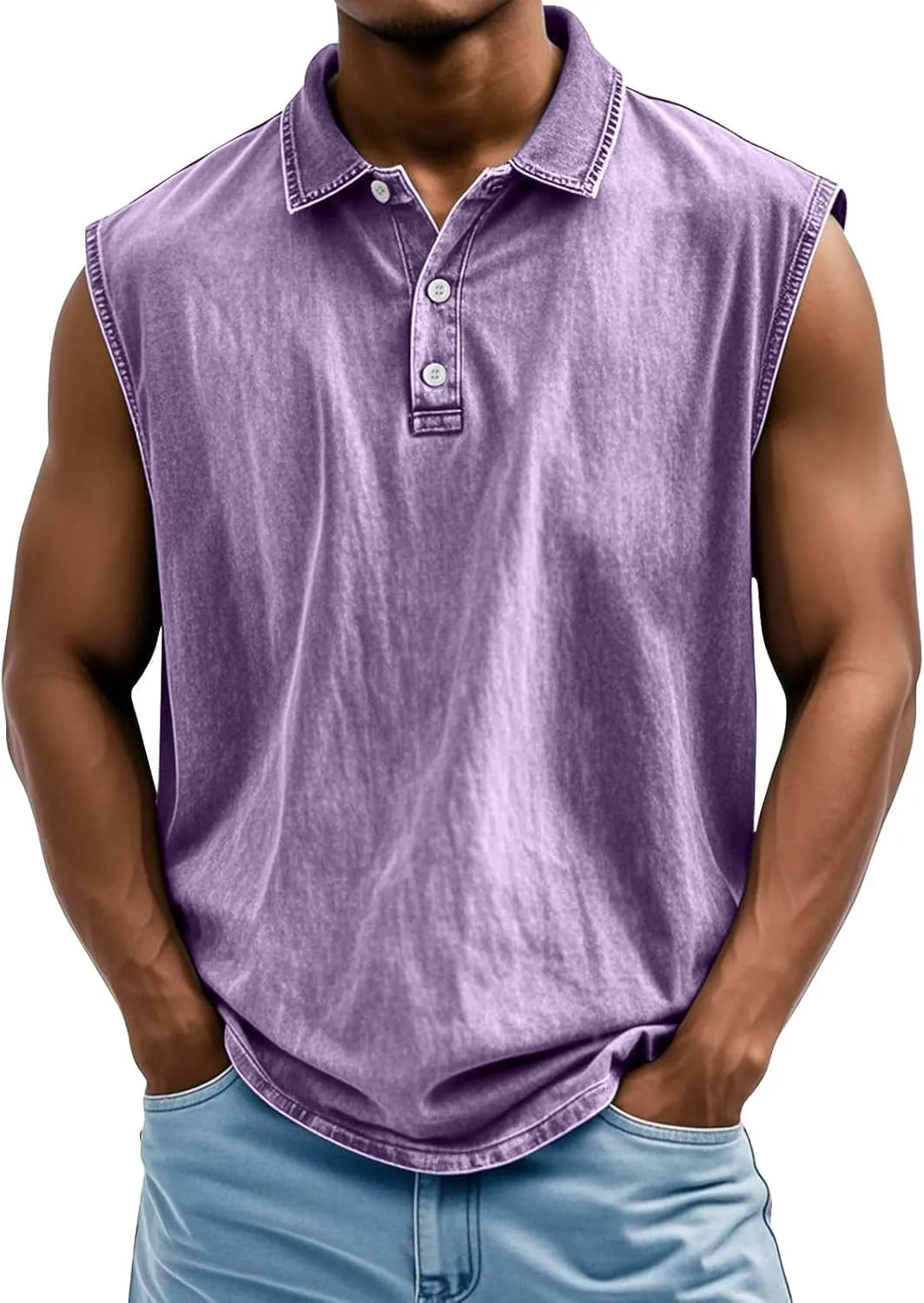 Casual Pullover Polo Shirts for Men Classic Washed Distressed Sleeveless Tops Summer Loose Fit Vintage Stylish Shirts