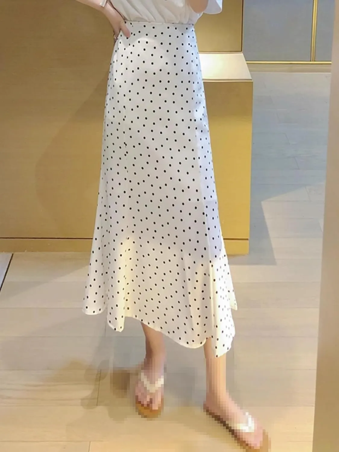 Chiffon Hong Kong-Style Skirt for Women,Summer,high-Waist A-line mid-Length Pencil Skirt