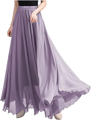 Chiffon Skirt for Women 2025 Fashion Vintage High Elastic Waist Pleated Skirts Solid Color Fashion Swing Beach Skirt