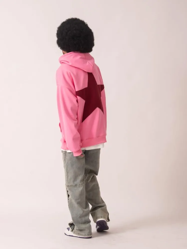 COOLMONAR Men's Vintage Oversized Star Graphic Print Hoodie Streetwear Zip-Up Hoodies Sweatshirt Casual Hooded