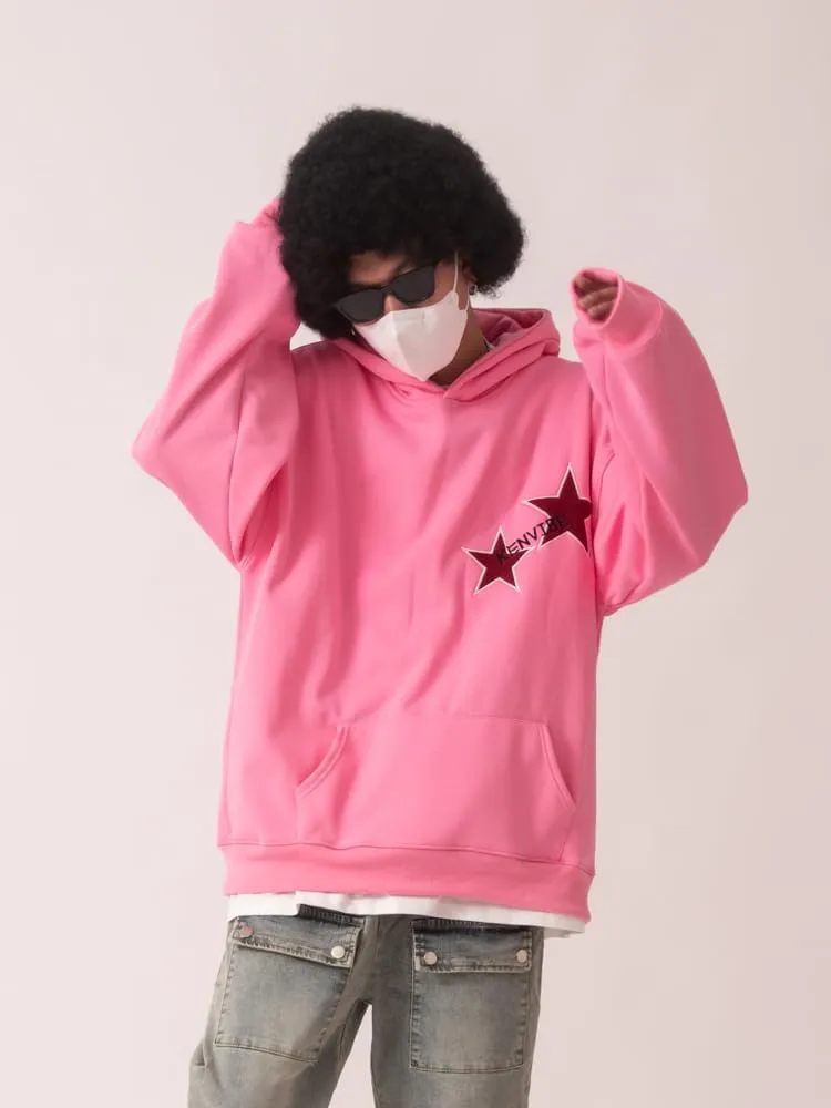 COOLMONAR Men's Vintage Oversized Star Graphic Print Hoodie Streetwear Zip-Up Hoodies Sweatshirt Casual Hooded
