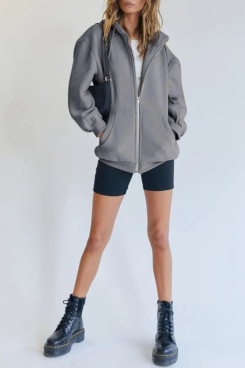 COOLMONAR Womens Zip Up Hoodies Long Sleeve Fall Hooded Sweatshirt Oversize Fleece Jacket With Pockets