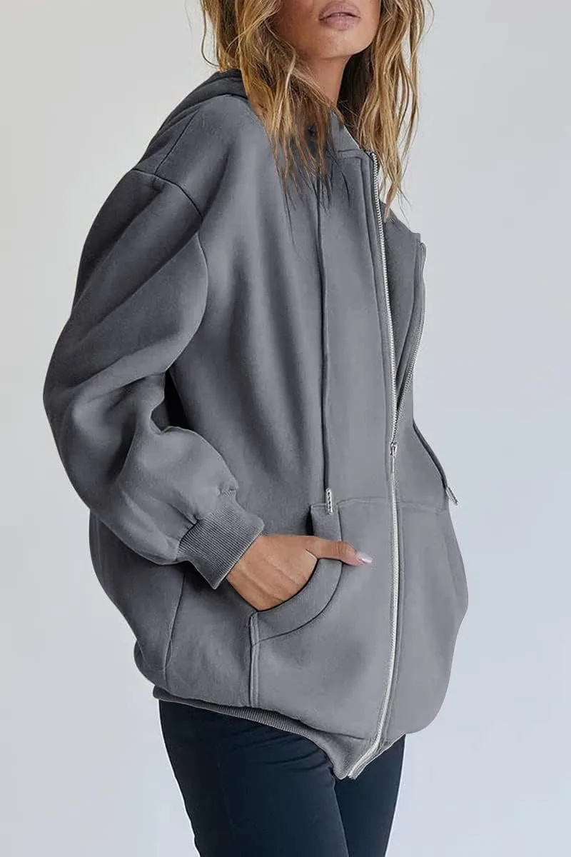 COOLMONAR Womens Zip Up Hoodies Long Sleeve Fall Hooded Sweatshirt Oversize Fleece Jacket With Pockets
