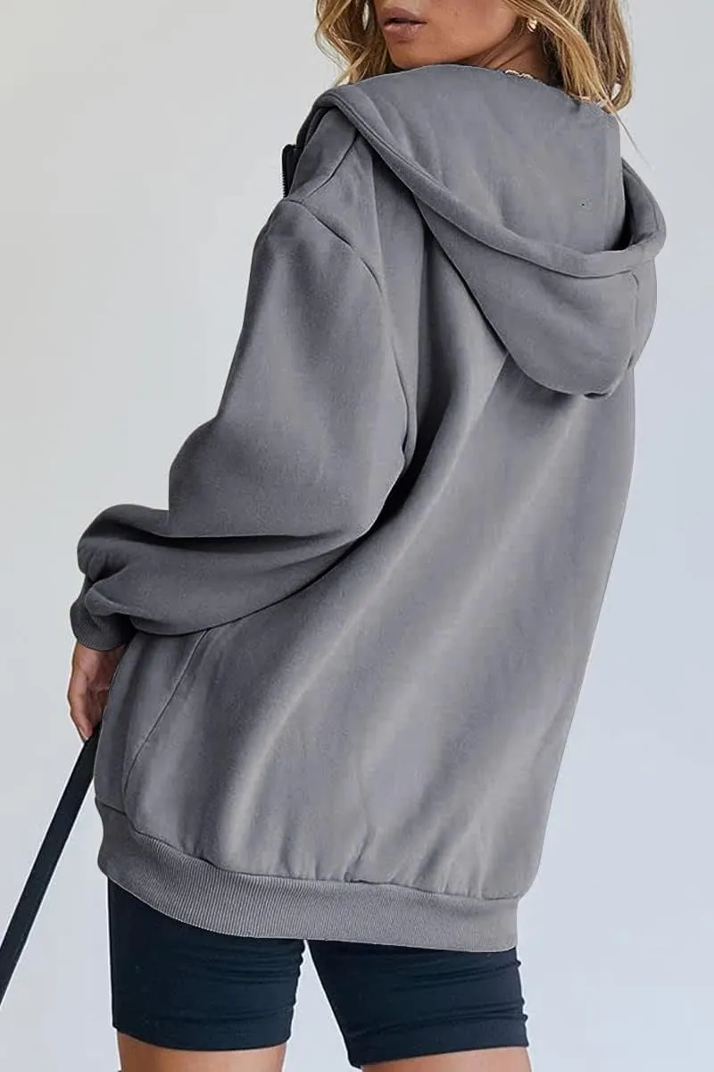 COOLMONAR Womens Zip Up Hoodies Long Sleeve Fall Hooded Sweatshirt Oversize Fleece Jacket With Pockets