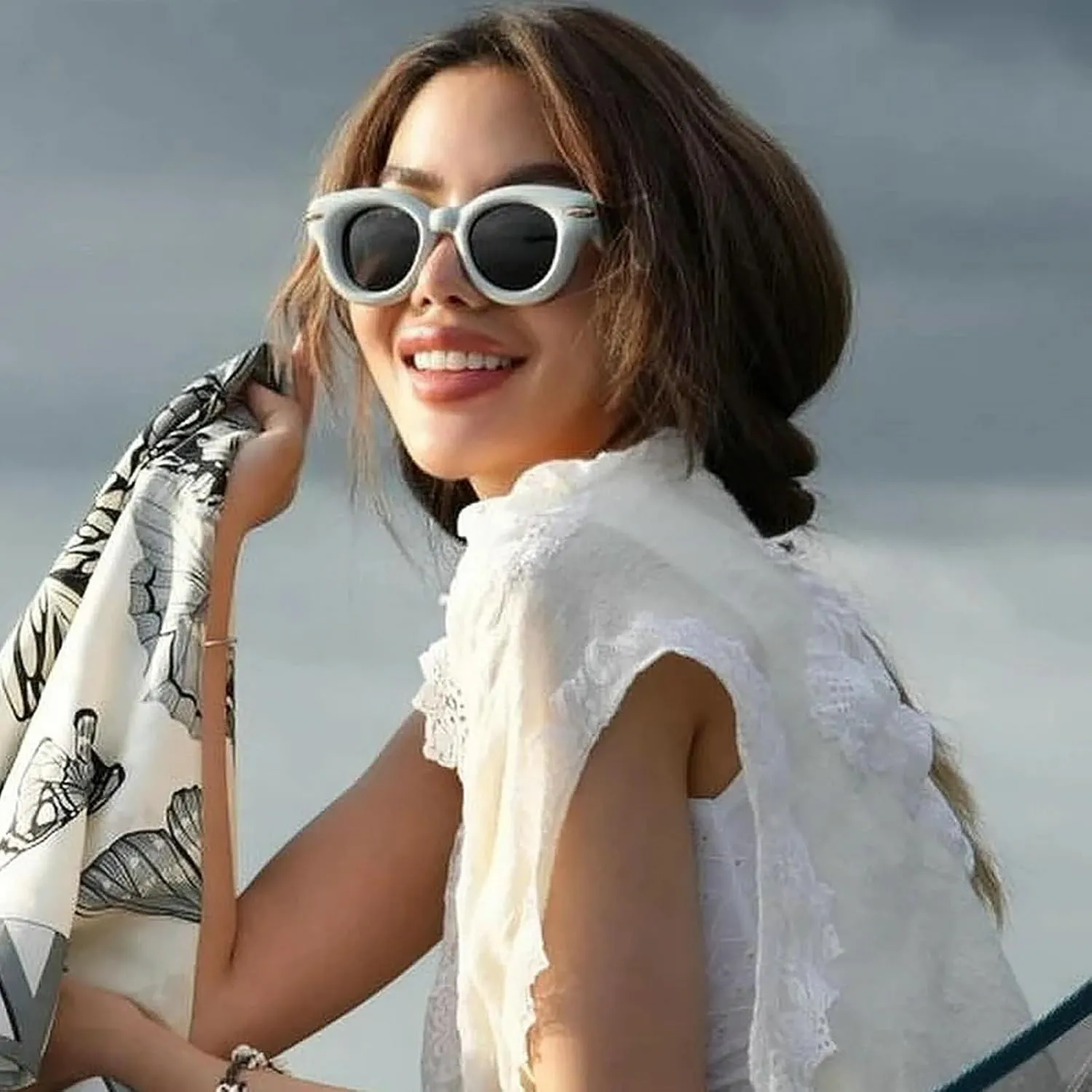 COTIA Cute Inflated Round Sunglasses Women Men 2023 Y2K Punk Cat Eye Sun Glasses Vintage Eyewear