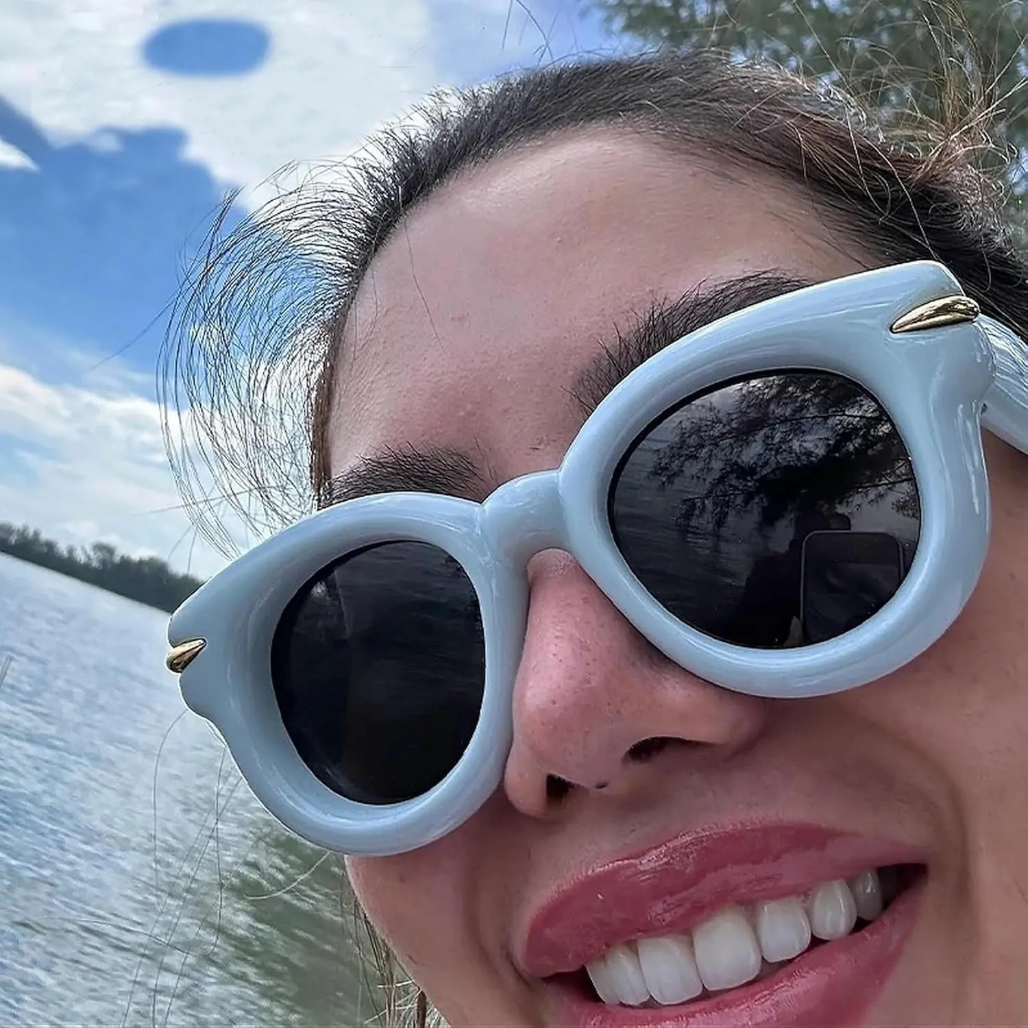 COTIA Cute Inflated Round Sunglasses Women Men 2023 Y2K Punk Cat Eye Sun Glasses Vintage Eyewear