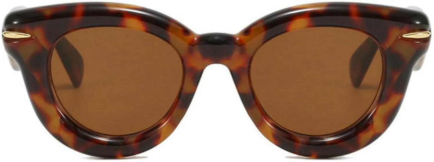 COTIA Round Cat Eye Sunglasses Cute Inflated for Women Men Punk Rivets Vintage Cateye Sun Glasses Eyewear W35