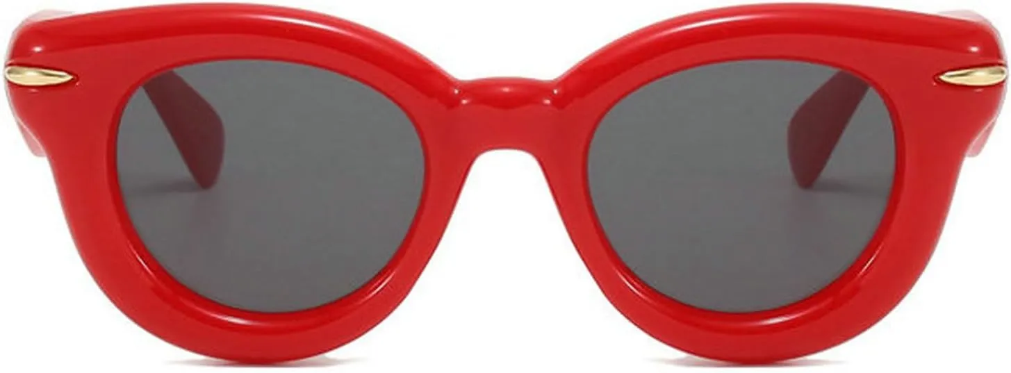 COTIA Round Cat Eye Sunglasses Cute Inflated for Women Men Punk Rivets Vintage Cateye Sun Glasses Eyewear W35