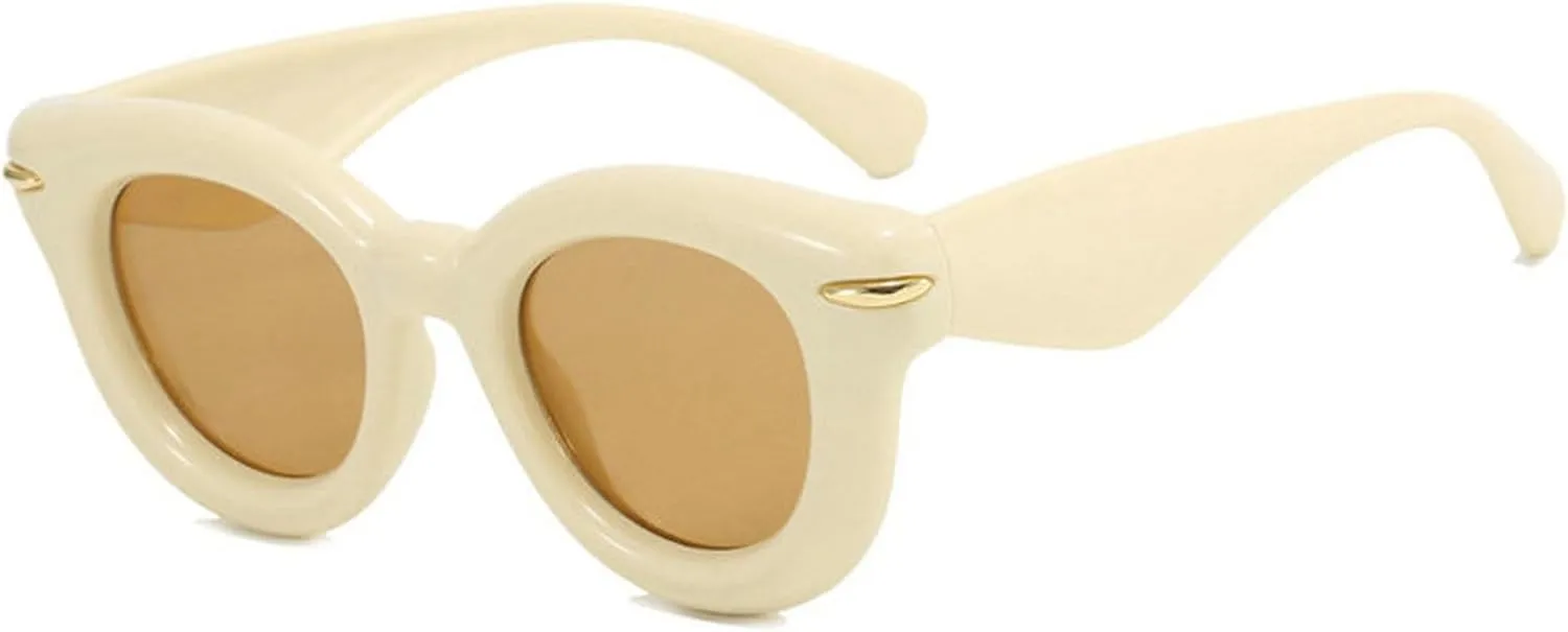 COTIA Round Cat Eye Sunglasses Cute Inflated for Women Men Punk Rivets Vintage Cateye Sun Glasses Eyewear W35