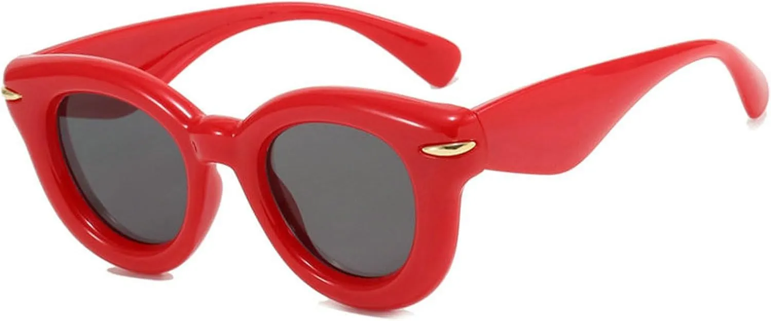 COTIA Round Cat Eye Sunglasses Cute Inflated for Women Men Punk Rivets Vintage Cateye Sun Glasses Eyewear W35