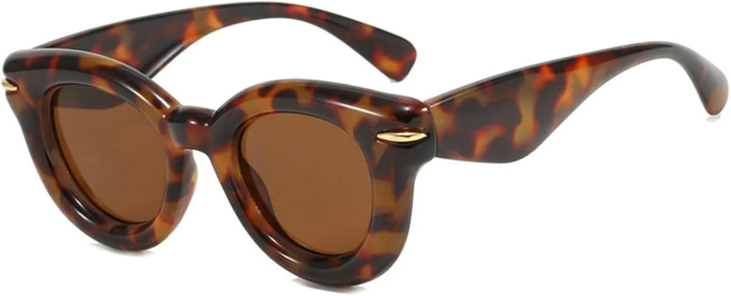 COTIA Round Cat Eye Sunglasses Cute Inflated for Women Men Punk Rivets Vintage Cateye Sun Glasses Eyewear W35