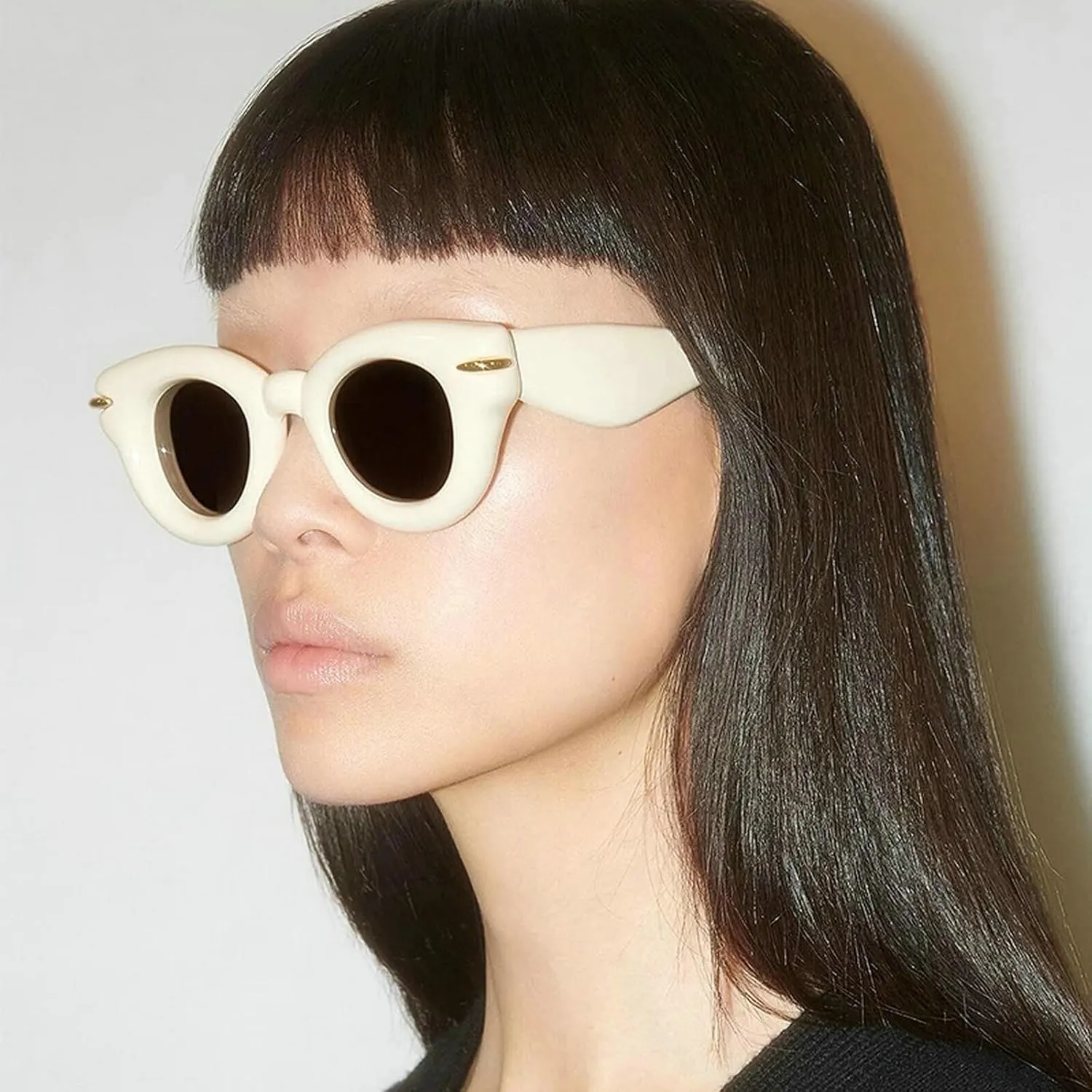 COTIA Round Cat Eye Sunglasses Cute Inflated for Women Men Punk Rivets Vintage Cateye Sun Glasses Eyewear W35