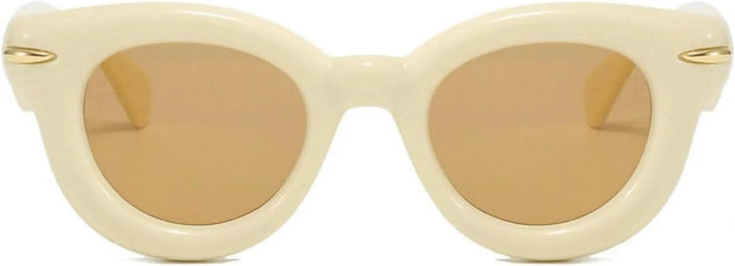 COTIA Round Cat Eye Sunglasses Cute Inflated for Women Men Punk Rivets Vintage Cateye Sun Glasses Eyewear W35