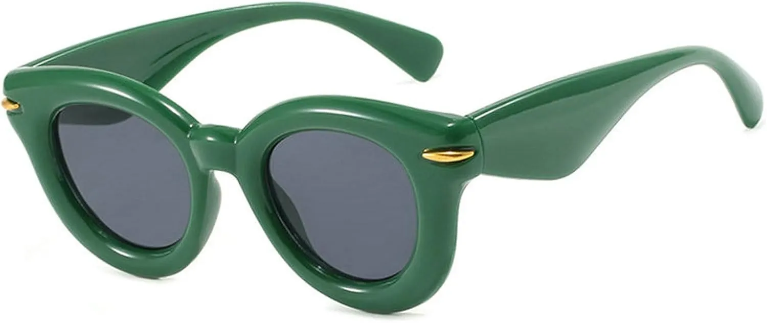 COTIA Round Cat Eye Sunglasses Cute Inflated for Women Men Punk Rivets Vintage Cateye Sun Glasses Eyewear W35