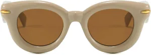 COTIA Round Cat Eye Sunglasses Cute Inflated for Women Men Punk Rivets Vintage Cateye Sun Glasses Eyewear W35