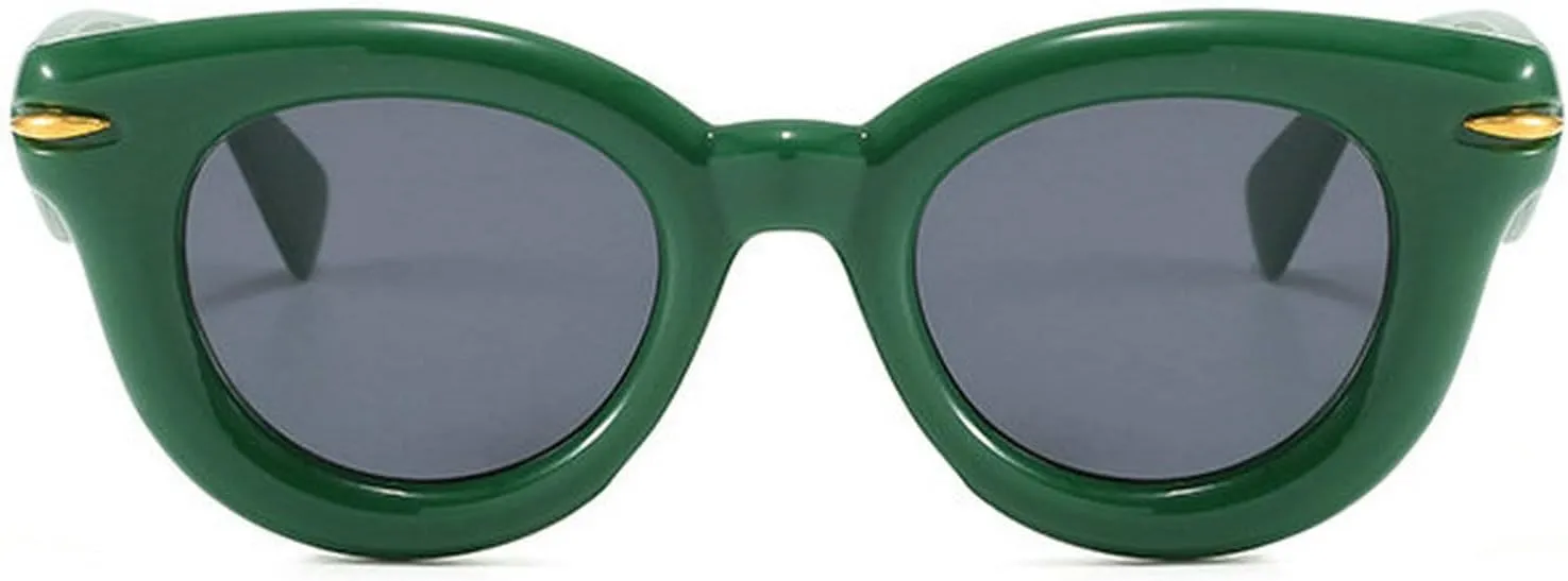 COTIA Round Cat Eye Sunglasses Cute Inflated for Women Men Punk Rivets Vintage Cateye Sun Glasses Eyewear W35