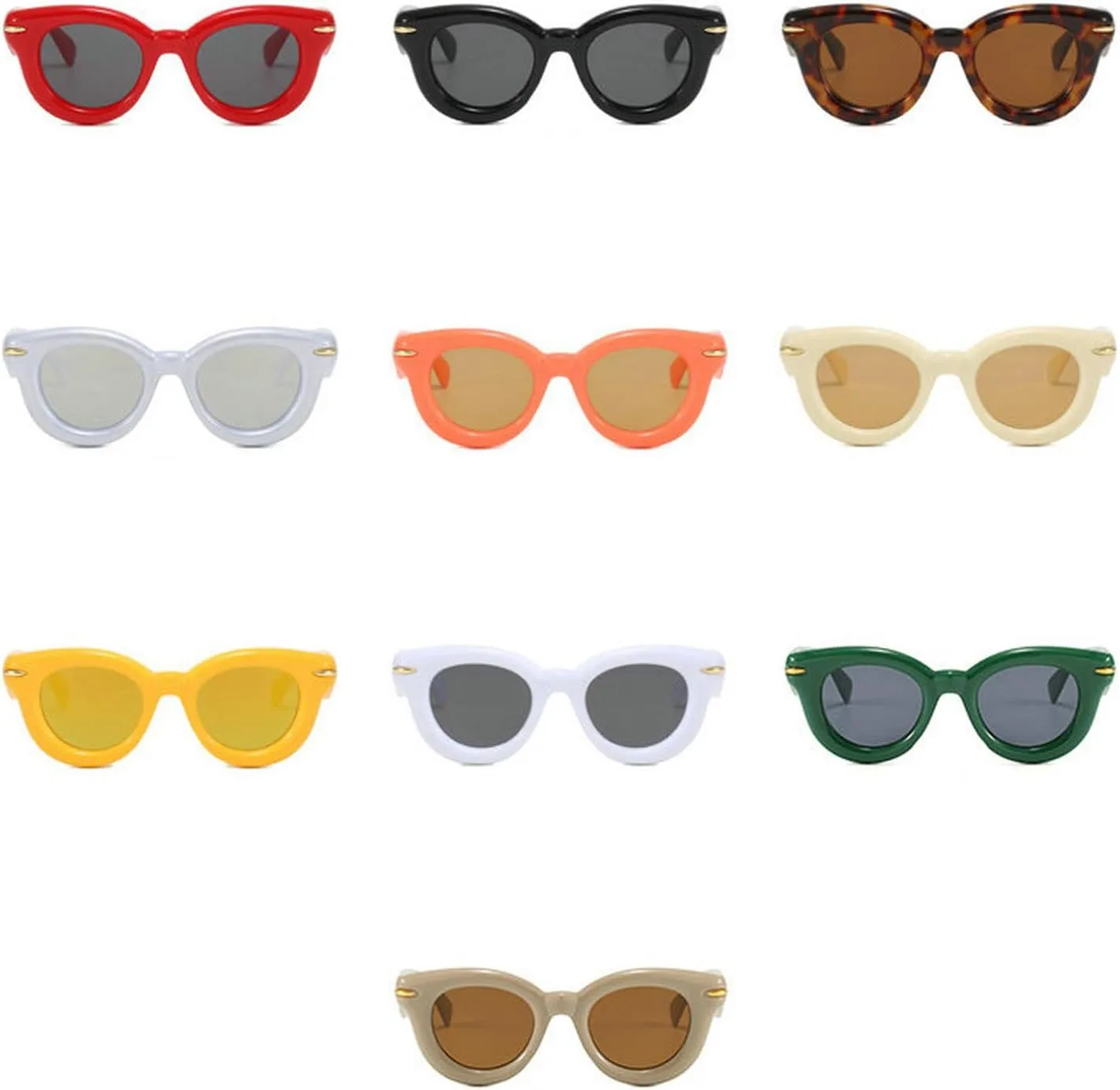 COTIA Round Cat Eye Sunglasses Cute Inflated for Women Men Punk Rivets Vintage Cateye Sun Glasses Eyewear W35