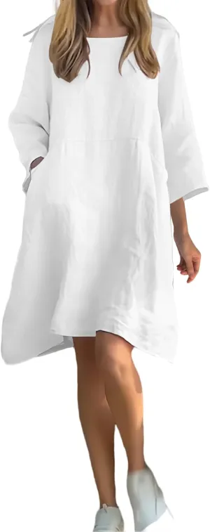 Cotton Linen Dress Women Long Sleeve Dresses Plus Size Summer Casual Maxi Dresses Flowy T Shirt Sundress with Pockets