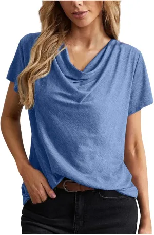 Cowl Neck Short Sleeve Tops for Women Dressy Casual Business Shirts Business Work Office Tshirts Regular fit Cute Tees