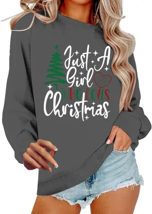 Crewneck Sweatshirt for Women Christmas Cute Graphic Loose Long Sleeve Pullovers Winter Daily Fashion Active Blouse