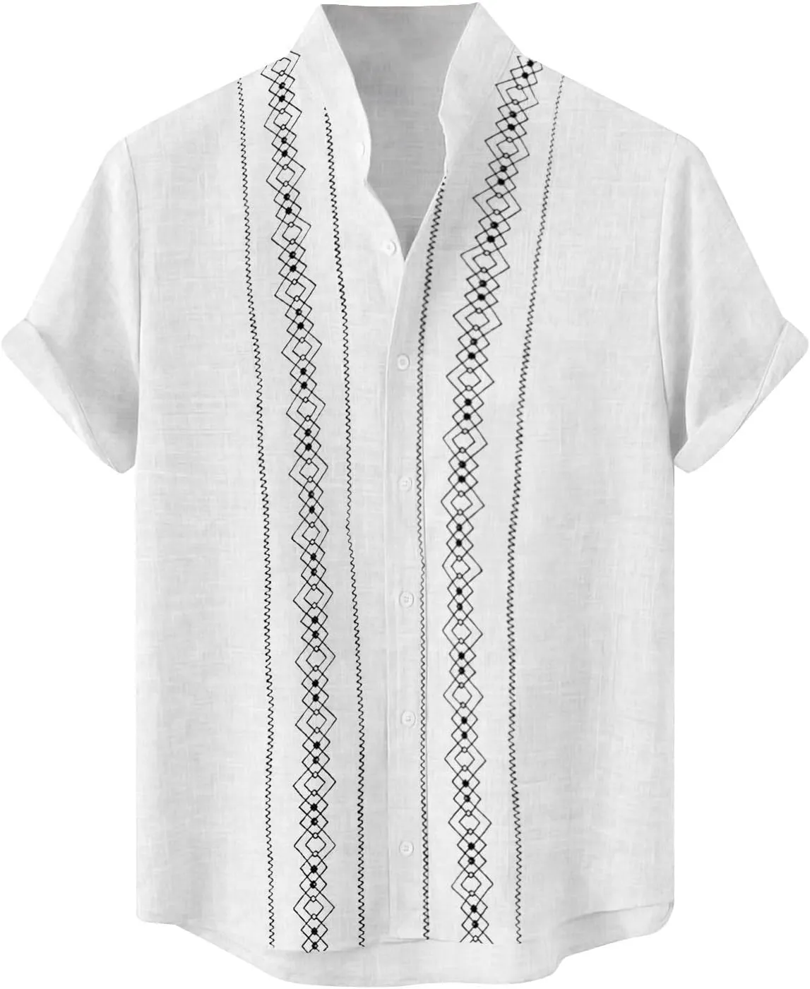 Cuban Shirts for Men Guayabera Vintage Printed Band Collar Hawaiian T-Shirts Summer Button Down Short Sleeve Tops
