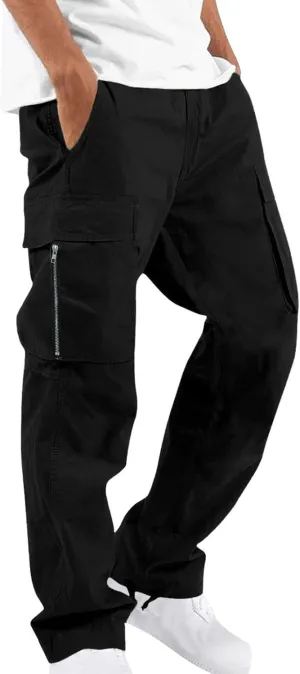 Dgoopd Cargo Pants for Men Baggy Straight Leg Joggers Drawstring Bottom Hiking Pants Workout Tactical Pants with Pockets