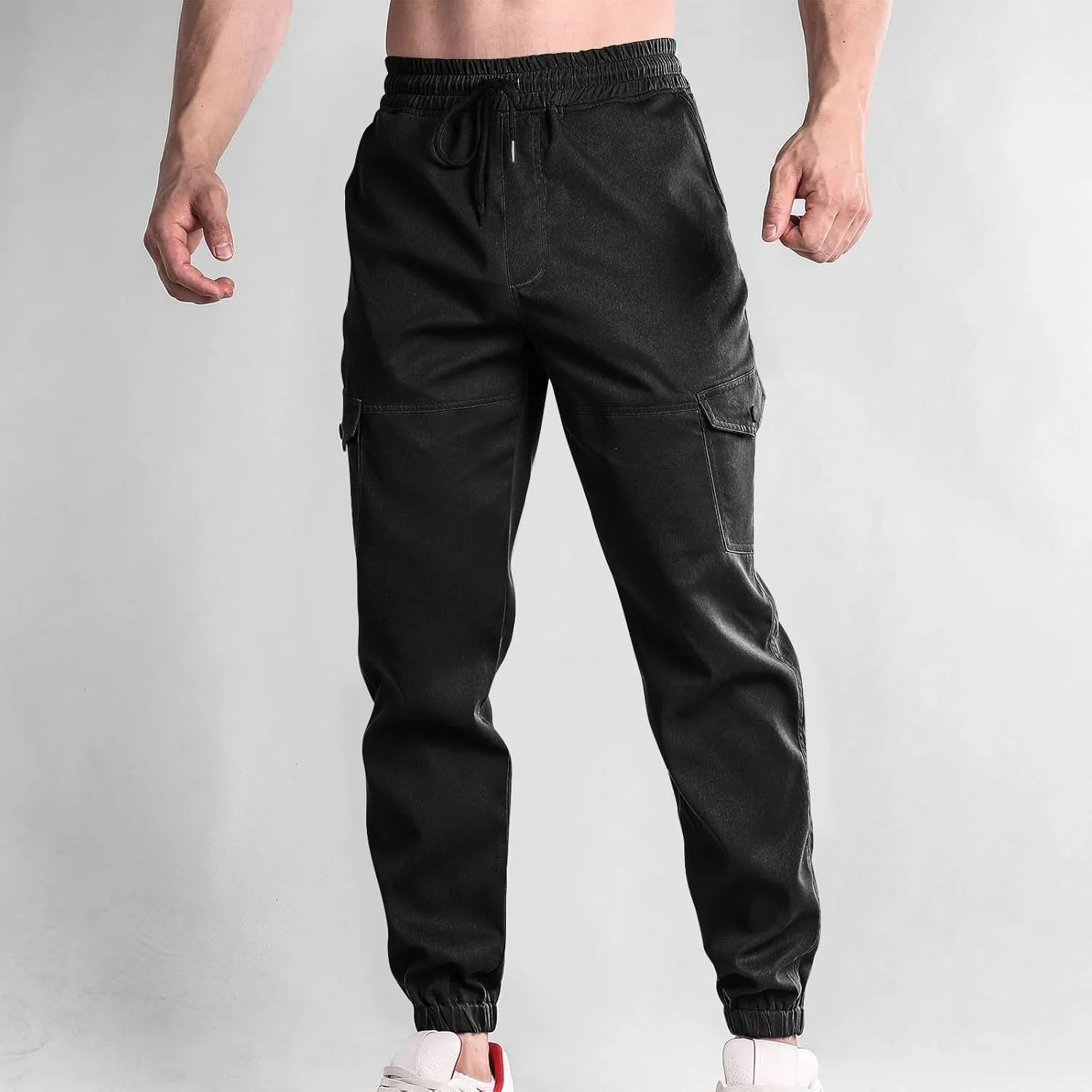 Dgoopd Mens Cargo Pants Elastic Waist Casual Cargo Sweatpants Waist Drawstring Joggers Hiking Tactical Pants