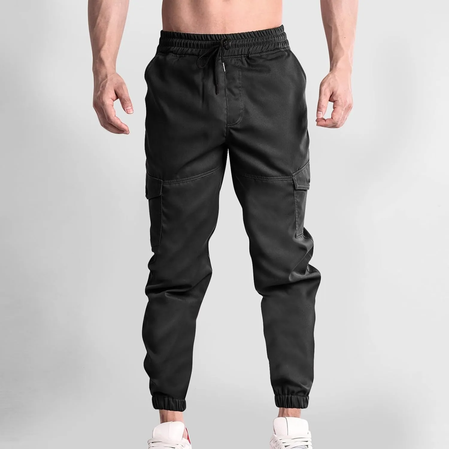 Dgoopd Mens Cargo Pants Elastic Waist Casual Cargo Sweatpants Waist Drawstring Joggers Hiking Tactical Pants