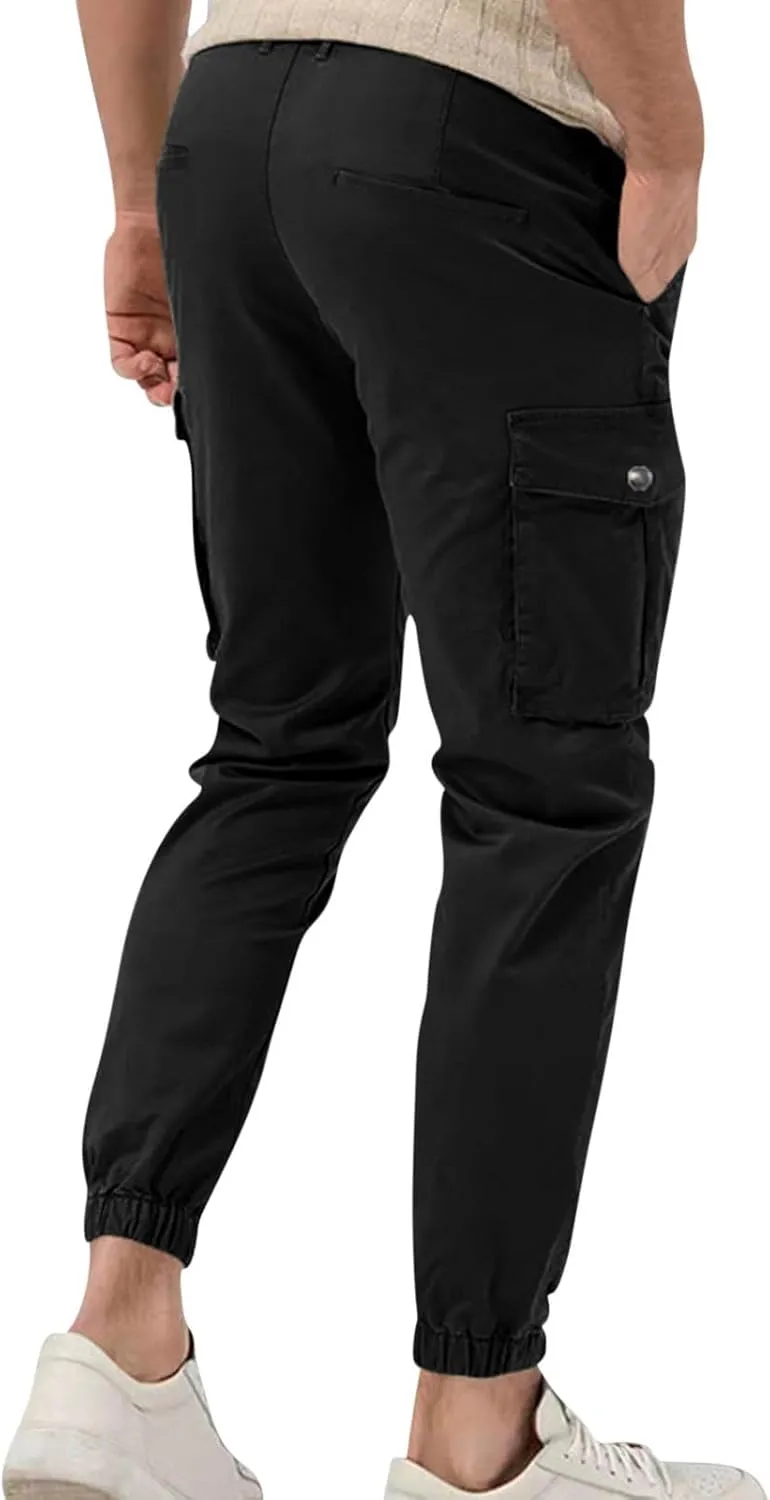 Dgoopd Straight Leg Cargo Pants Men Drawstring Elastic Waist Casual Cargo Pant Mens Cargo Work Pants with Multi Pocket