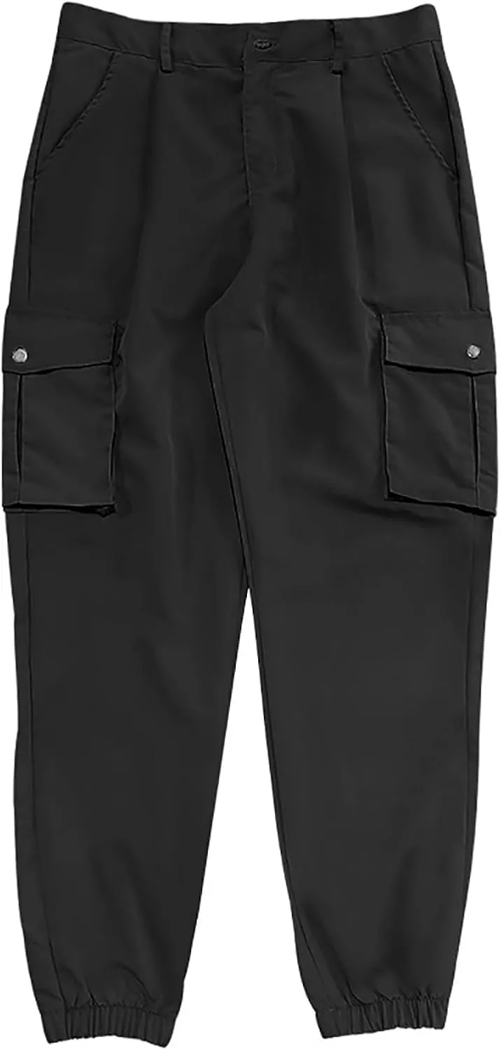 Dgoopd Straight Leg Cargo Pants Men Drawstring Elastic Waist Casual Cargo Pant Mens Cargo Work Pants with Multi Pocket