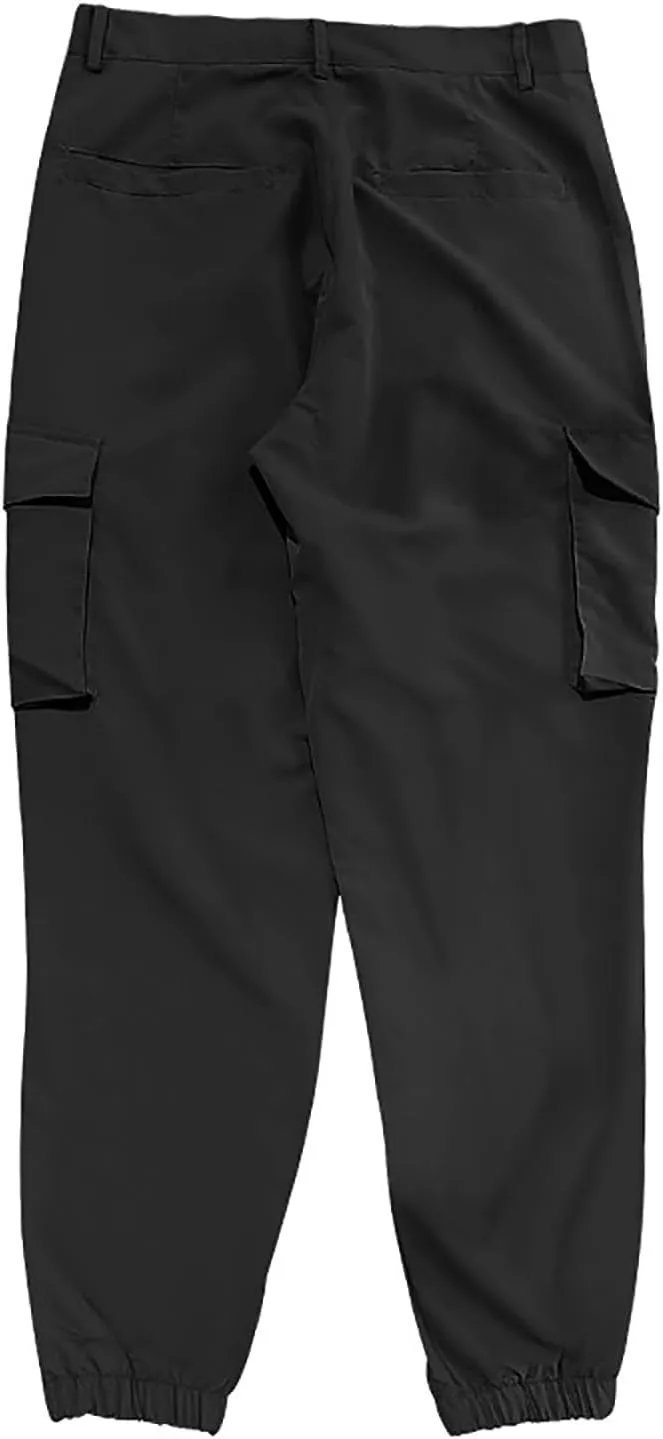 Dgoopd Straight Leg Cargo Pants Men Drawstring Elastic Waist Casual Cargo Pant Mens Cargo Work Pants with Multi Pocket