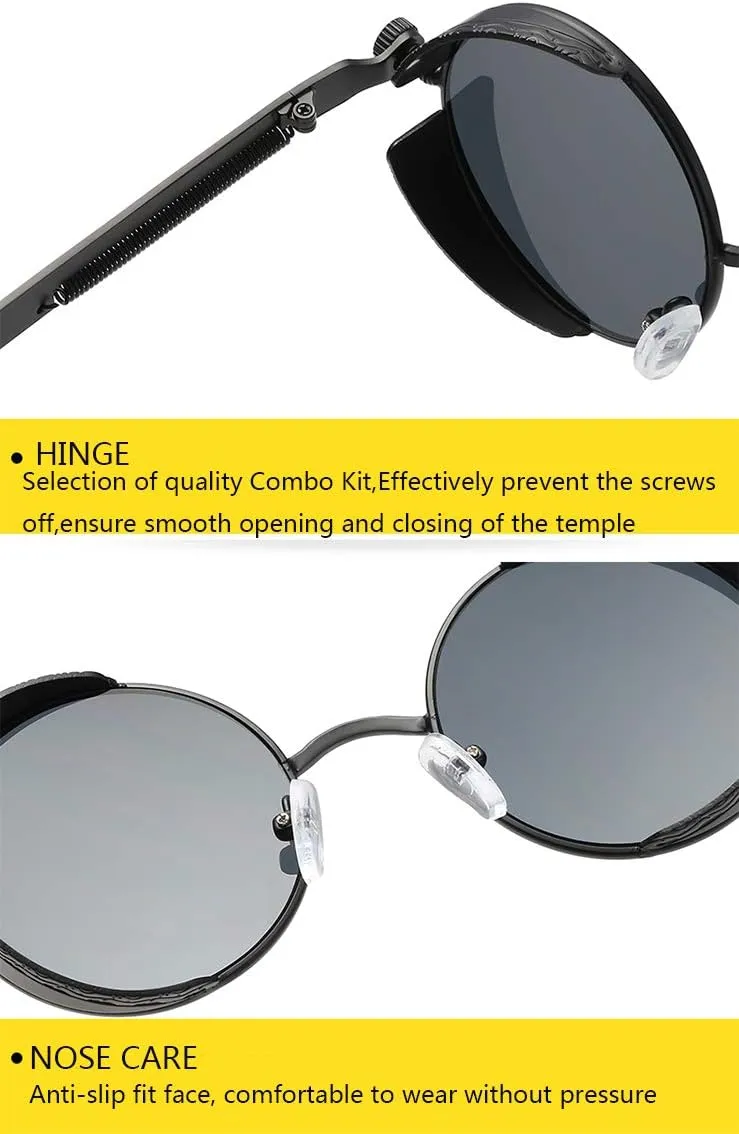 Dollger Vintage Steampunk Retro Metal Round Circle Frame Sunglasses