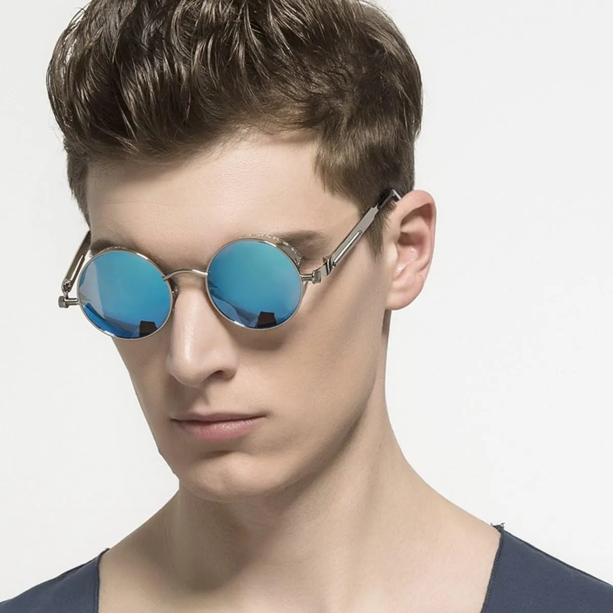 Dollger Vintage Steampunk Retro Metal Round Circle Frame Sunglasses