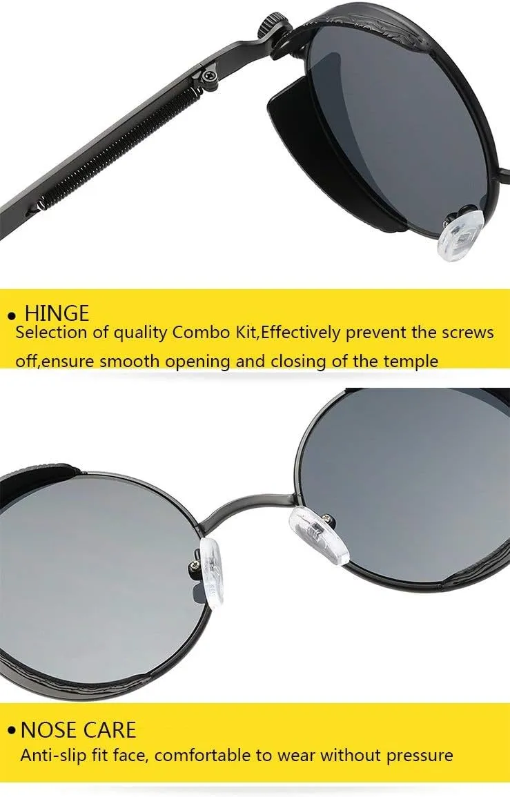 Dollger Vintage Steampunk Retro Metal Round Circle Frame Sunglasses