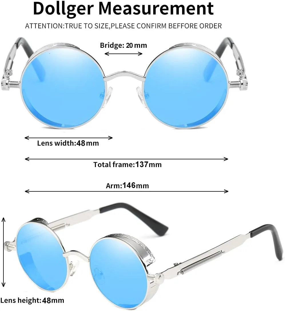 Dollger Vintage Steampunk Retro Metal Round Circle Frame Sunglasses
