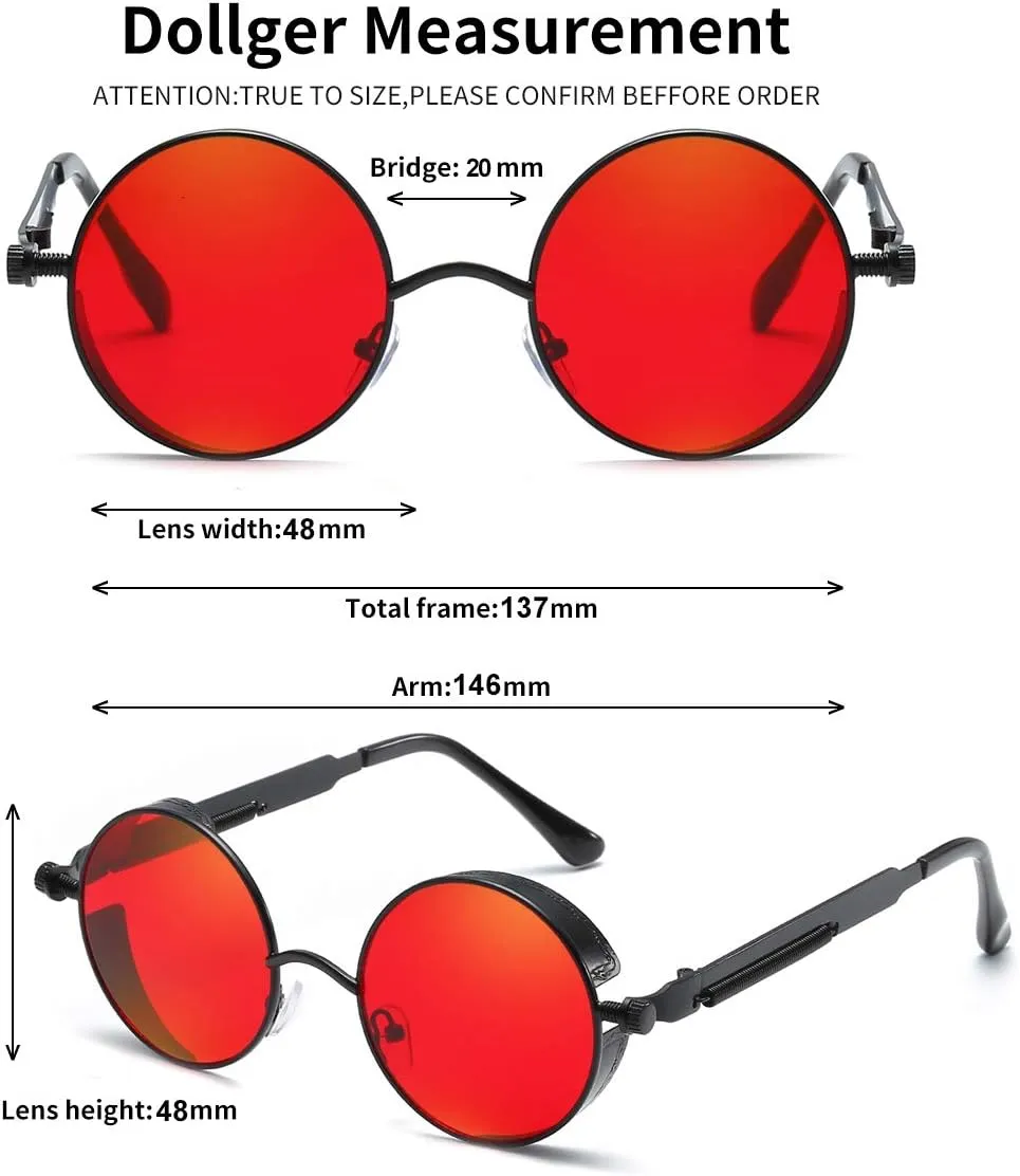 Dollger Vintage Steampunk Retro Metal Round Circle Frame Sunglasses
